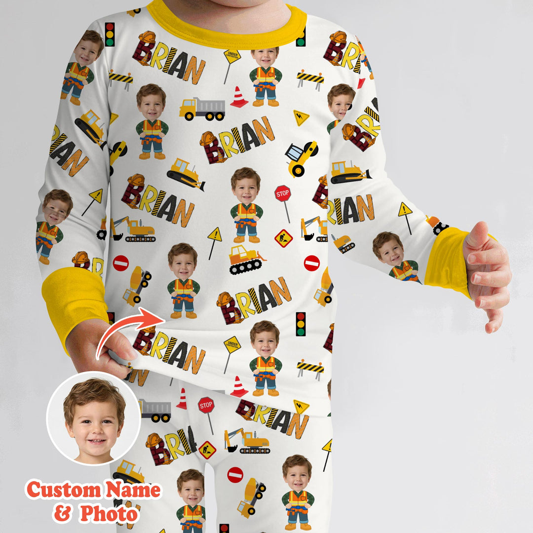 Custom Photo Doodle Little Builder Two Piece Long Sleeve Pajama Set