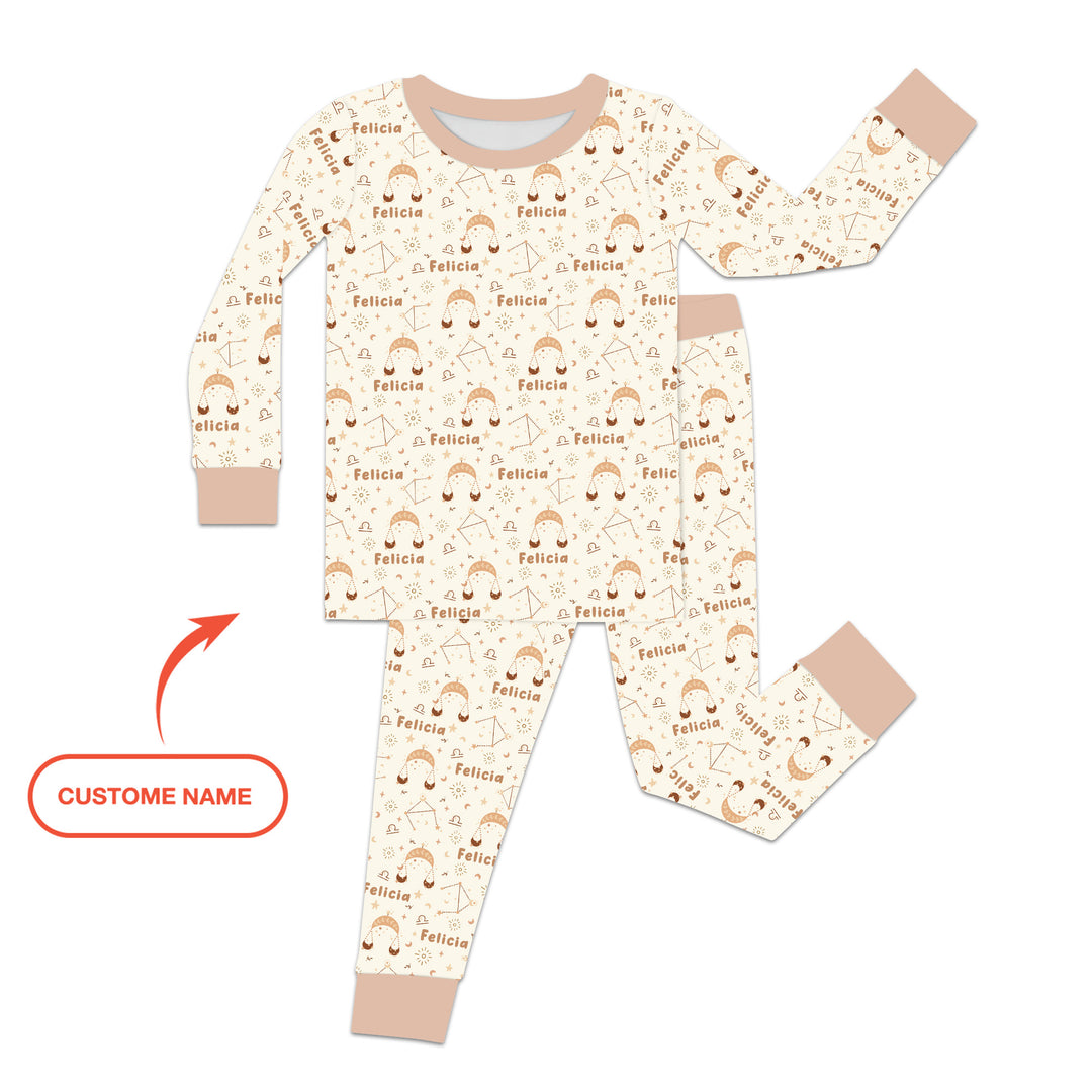 Bohemian Baby Zodiac Signs Custom Name Two Piece Long Sleeve Pajama Set