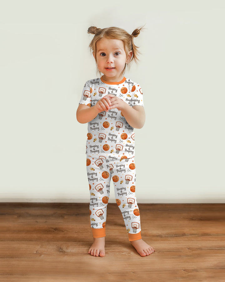 Funny Basketball Hooping & Pooping Bamboo Two Piece Short Sleeve Pajama Set