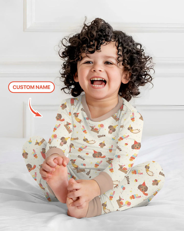 Dachshund Birthday Bamboo Two Piece Long Sleeve Pajama Set