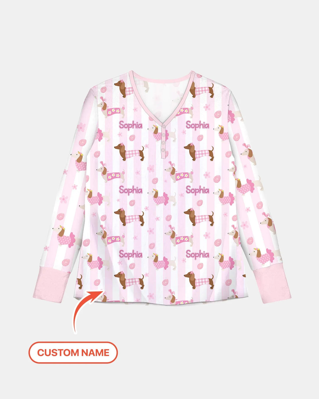 Custom Name Easter Dachshunds Family Matching Women Pajama Set