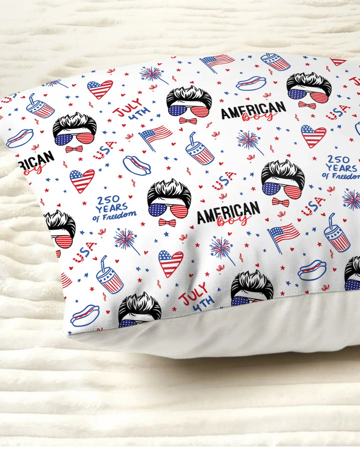Doodle American Flag Glasses Family Matching Bamboo Pillow Case