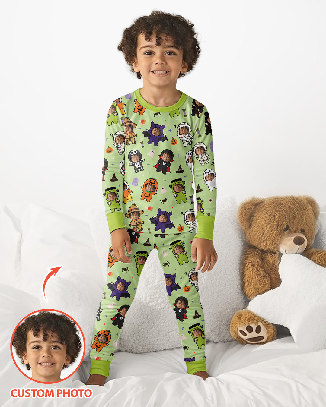 Custom Photo Little Halloween Crew Bamboo Two Piece Long Sleeve Pajama Set