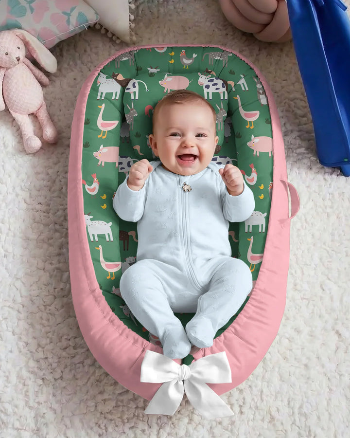Green Farm Animals Bamboo Baby Nest Bed