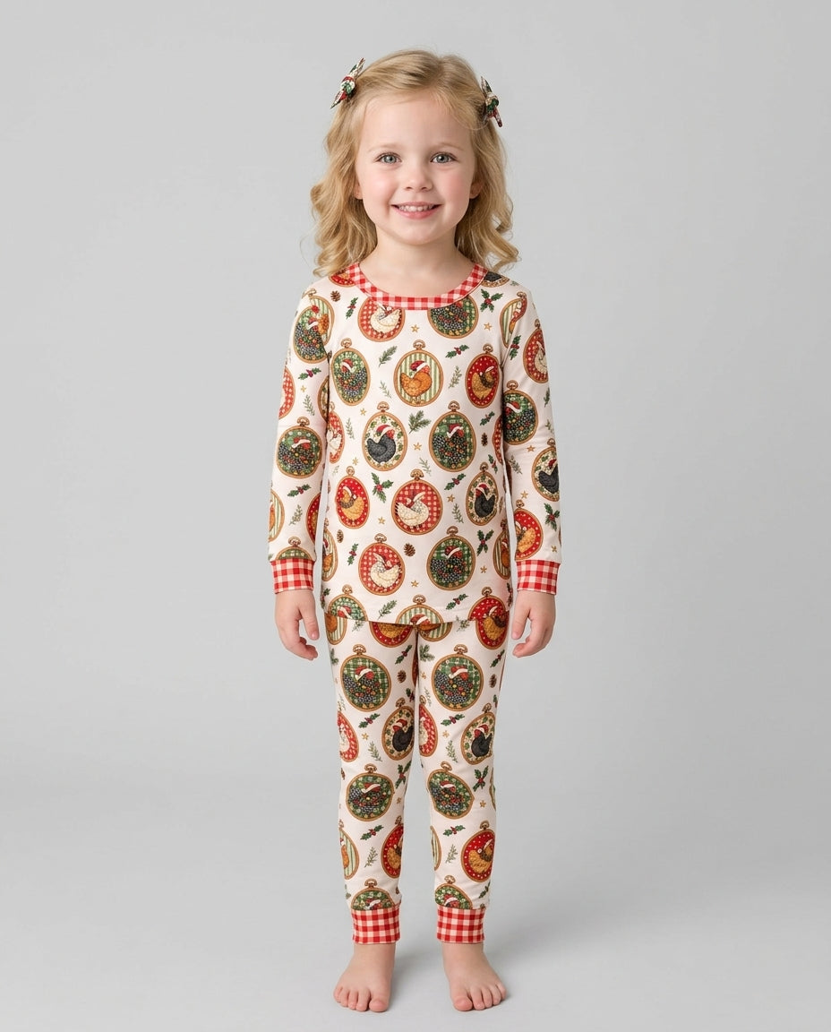 Chicken Merry Clucking Christmas Bamboo Two Piece Long Sleeve Pajama Set