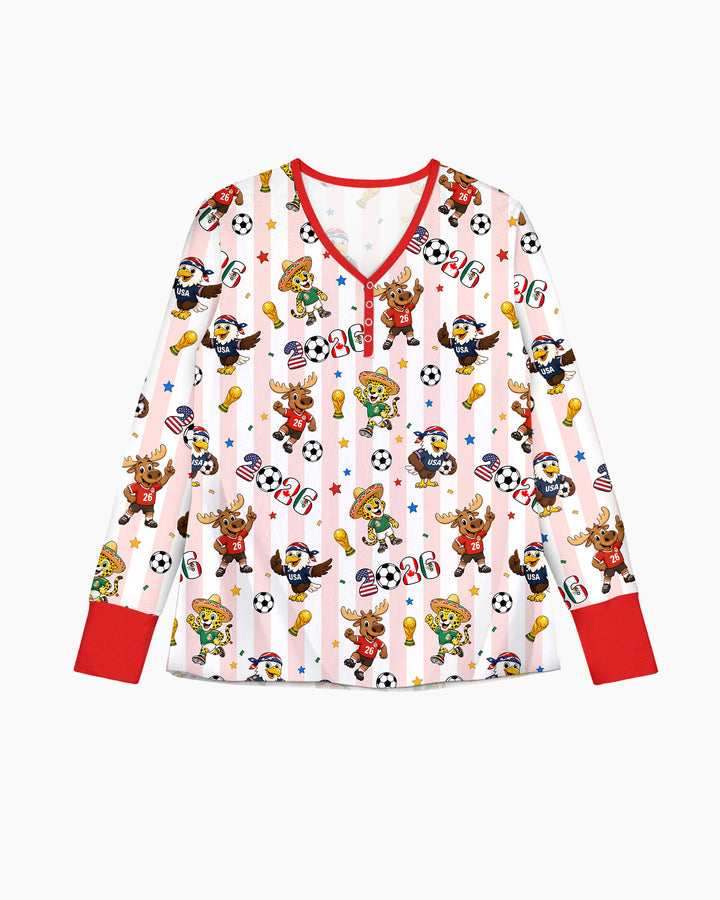 Striped Cute Mascots Soccer Cup 2026 Bamboo Women Pajama Set