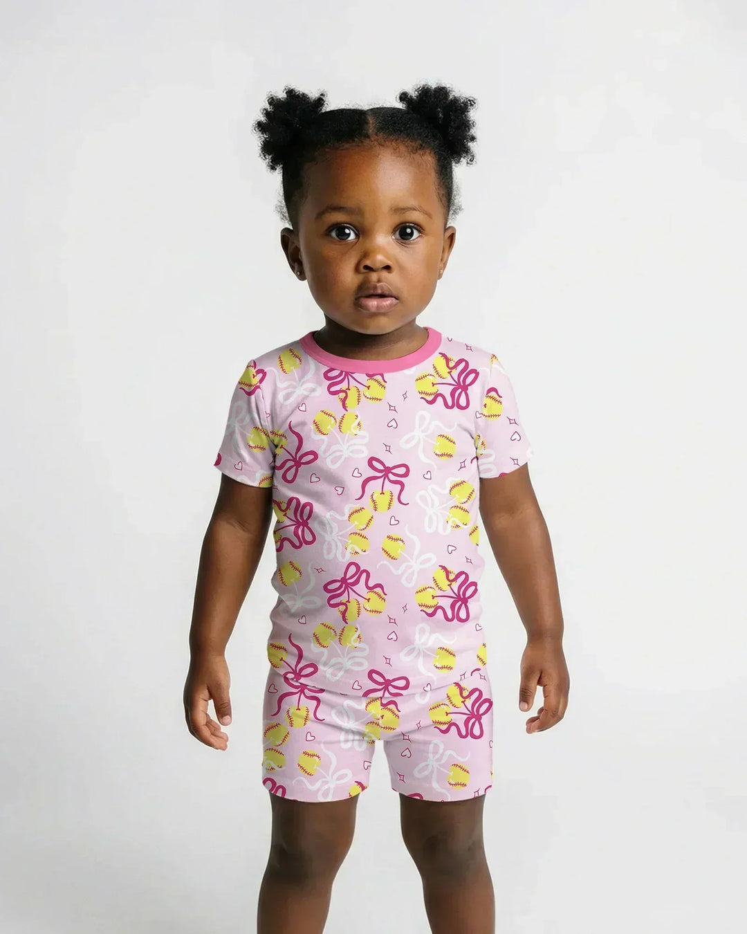 Softball Cherry Mom And Girl Matching Bamboo Two Piece Short Sleeve Shorts Pajama Set