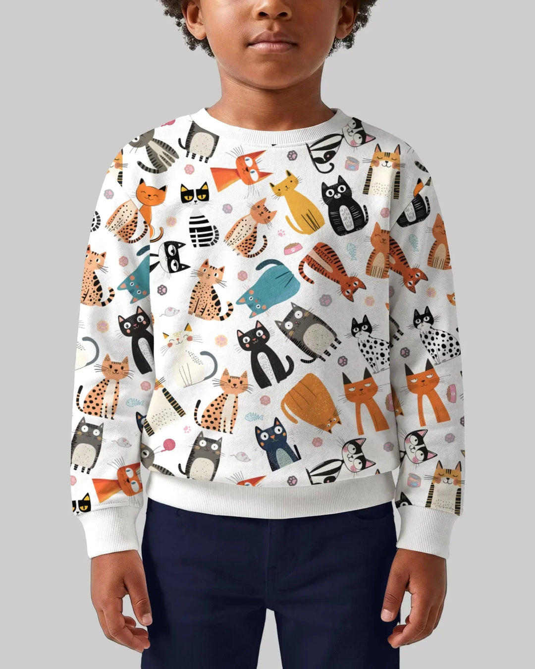 Goofy Mischief Katze Familie passendes Bambus Rundhals-Sweatshirt