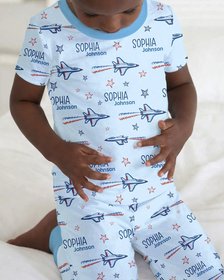 Conjunto de pijama de dos piezas de bambú de manga corta, plantilla personalizada