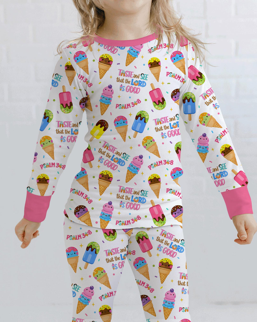Jesus Summer Ice Cream Taste and See That The Lord Is Good Bamboo Two Piece Long Sleeve Pajama Set
