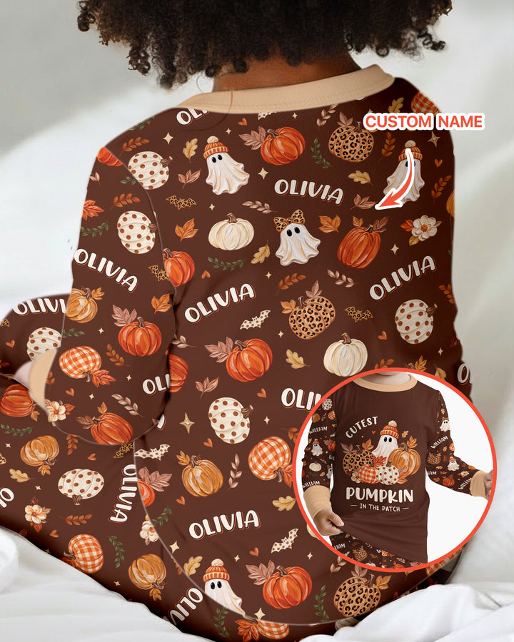Cutest Pumpkin In The Patch Custom Name Bamboo Two Piece Long Sleeve Pajama Set