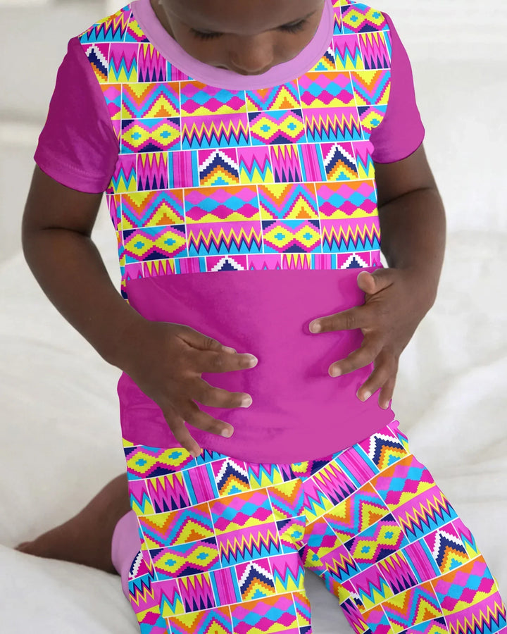 Kente Vibes Family Matching Bamboo Two Piece Short Sleeve Pajama Set