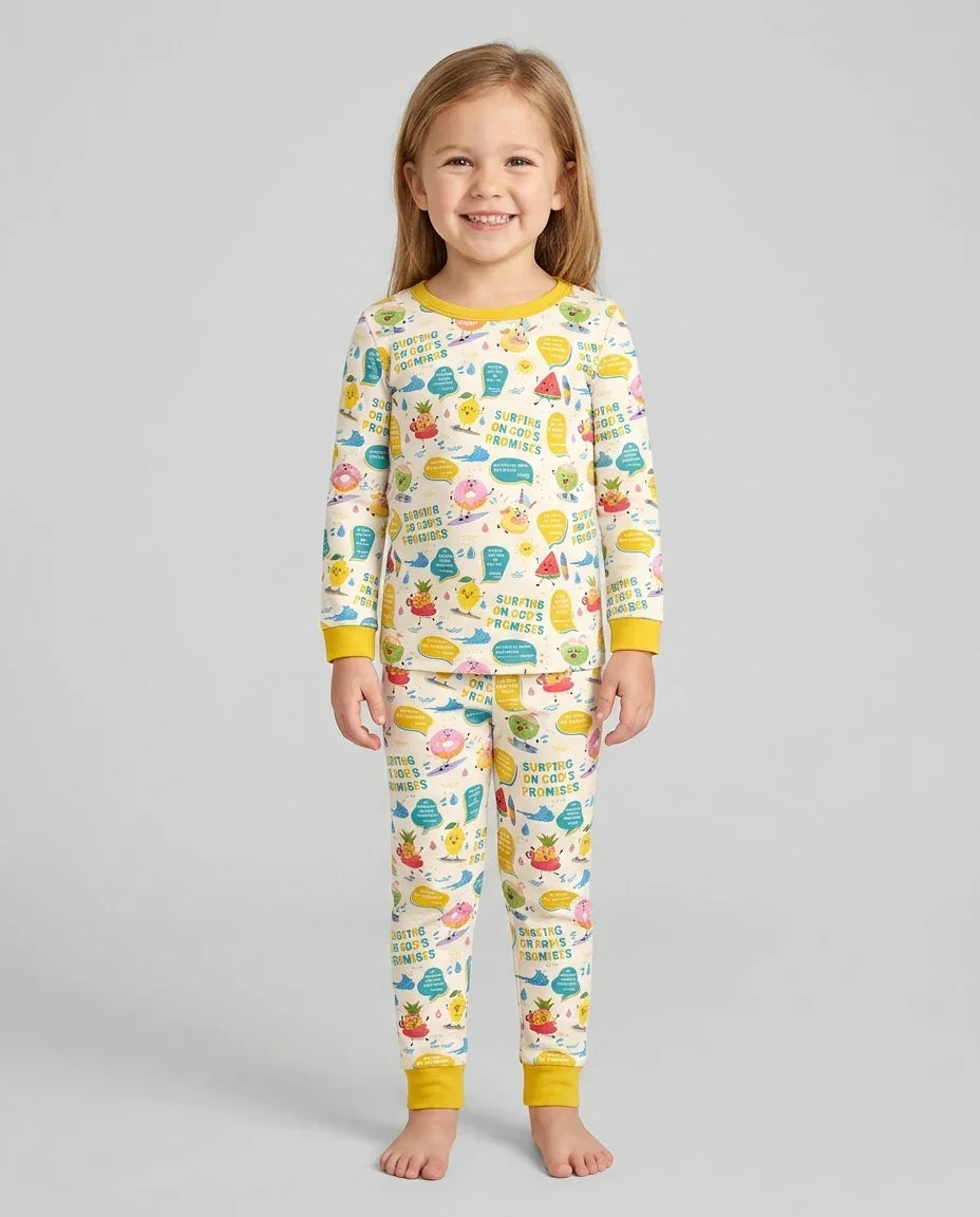 Summer Fruits Surfing On God's Promises Bamboo Two Piece Long Sleeve Pajama Set