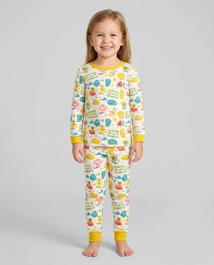 Summer Fruits Surfing On God's Promises Bamboo Two Piece Long Sleeve Pajama Set