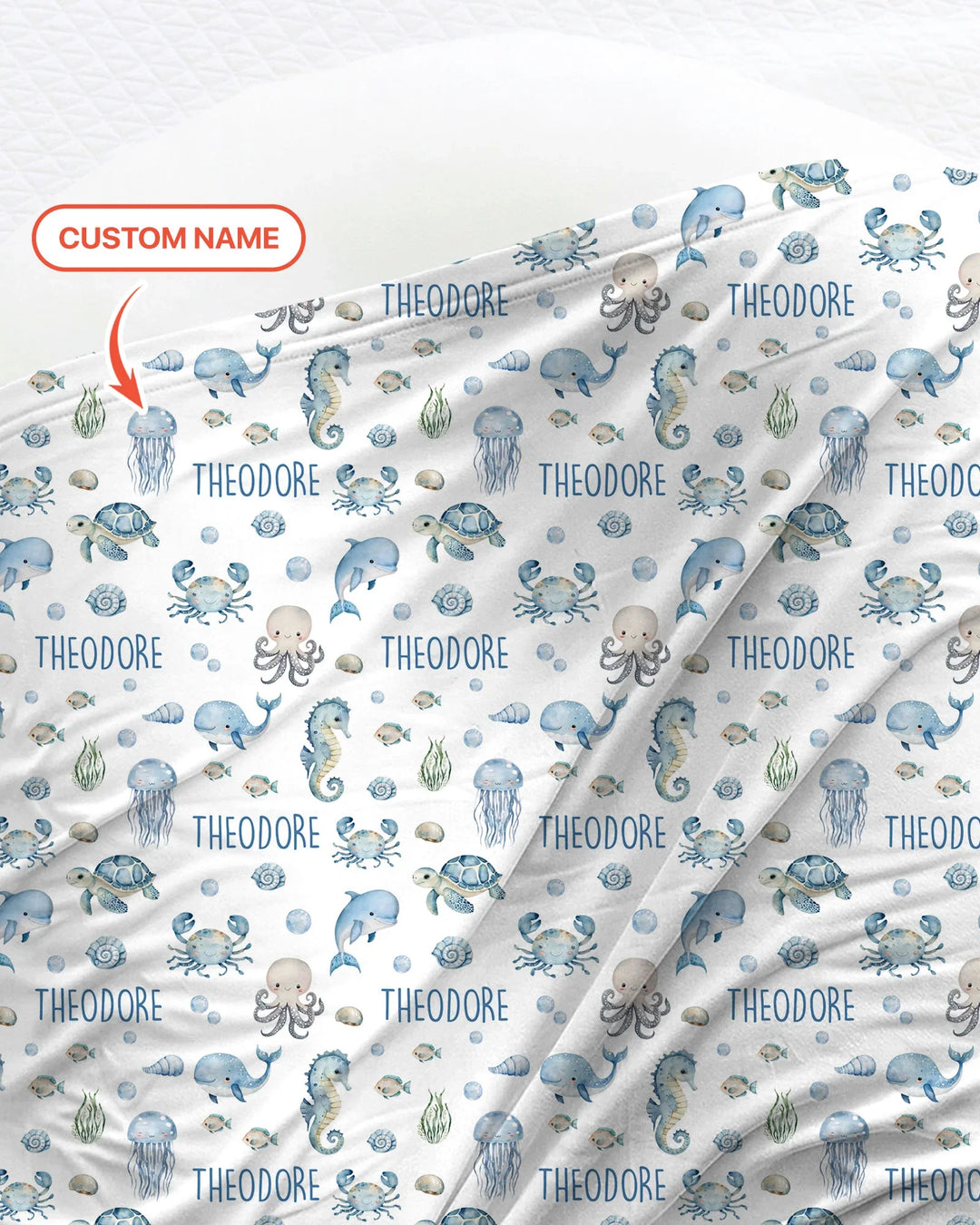 Custom Name Ocean Friends  swaddle blanket