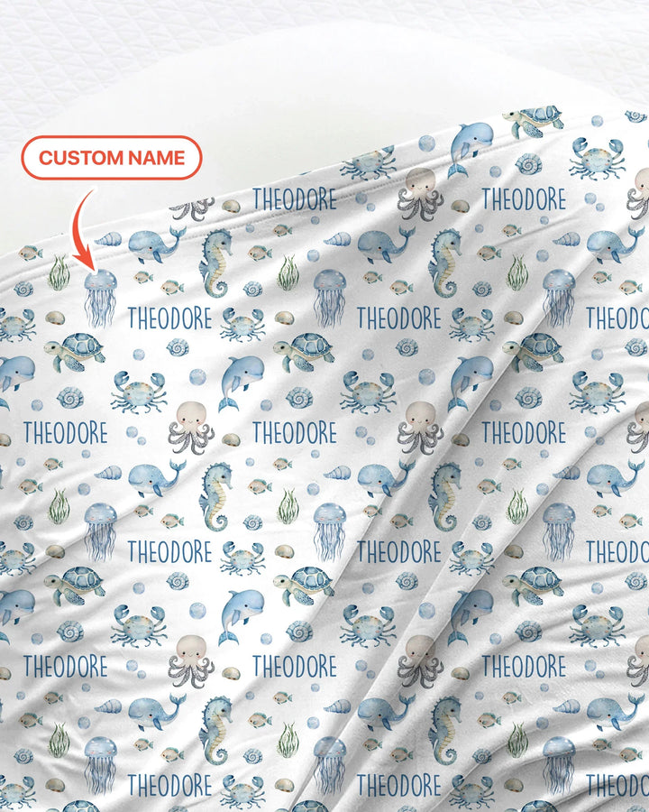 Custom Name Ocean Friends  swaddle blanket