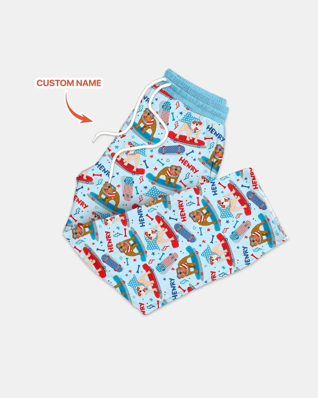 Personalized Patriotic Skate Pups Family Matching Men's Pajama Set