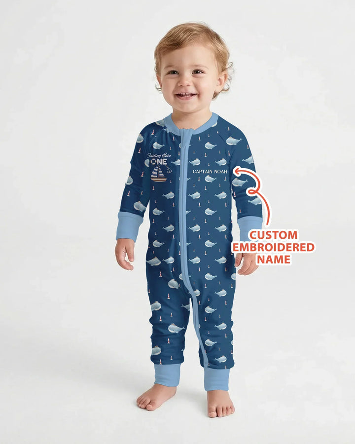 Custom Embroidered Name 1st Birthday Boy Bamboo Convertible Zippy