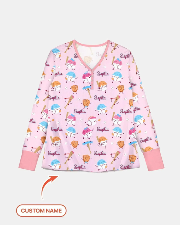 Custom Name Ballparl Family Matching Bamboo Women Pajama Set