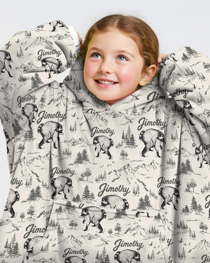 Vintage Jimothy Racoon Family Matching Bamboo Blanket Hoodie