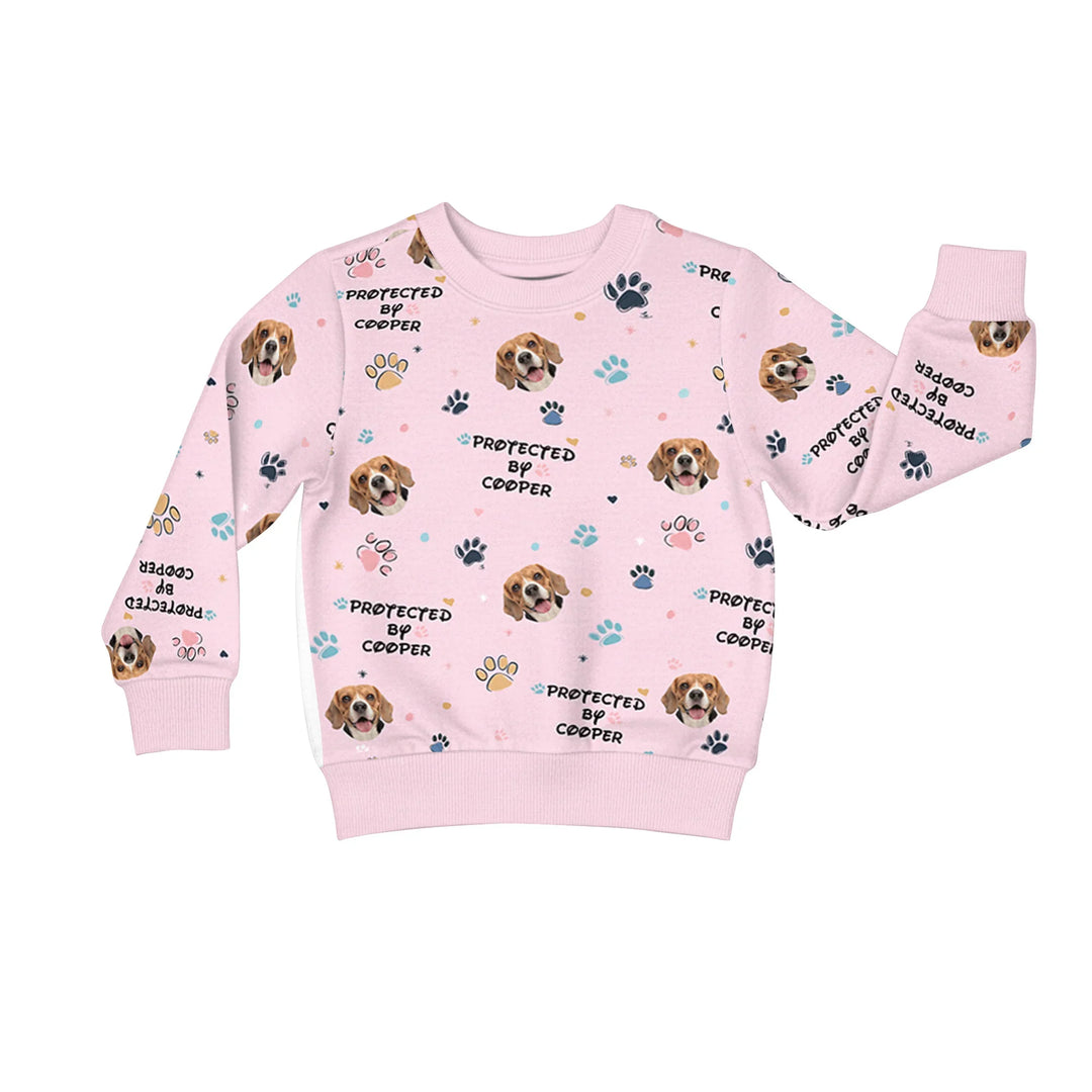Custom Dog Photo Pattern "Protected By" Crewneck Sweatshirt