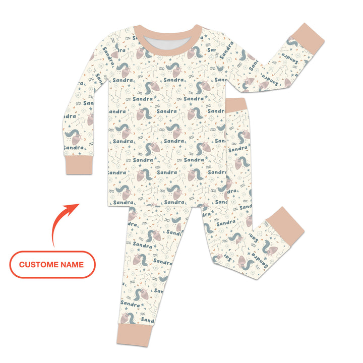 Bohemian Baby Zodiac Signs Custom Name Two Piece Long Sleeve Pajama Set