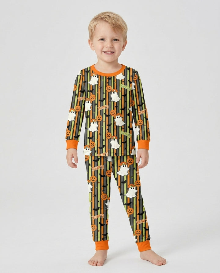Custom Name Ghost Holding Balloon Bamboo Two Piece Long Sleeve Pajama Set