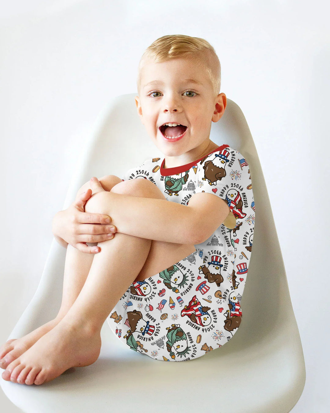 Happy 250th America Cute Patriotic Eagles Family Matching Bamboo Two Piece Short Sleeve Shorts Pajama Set