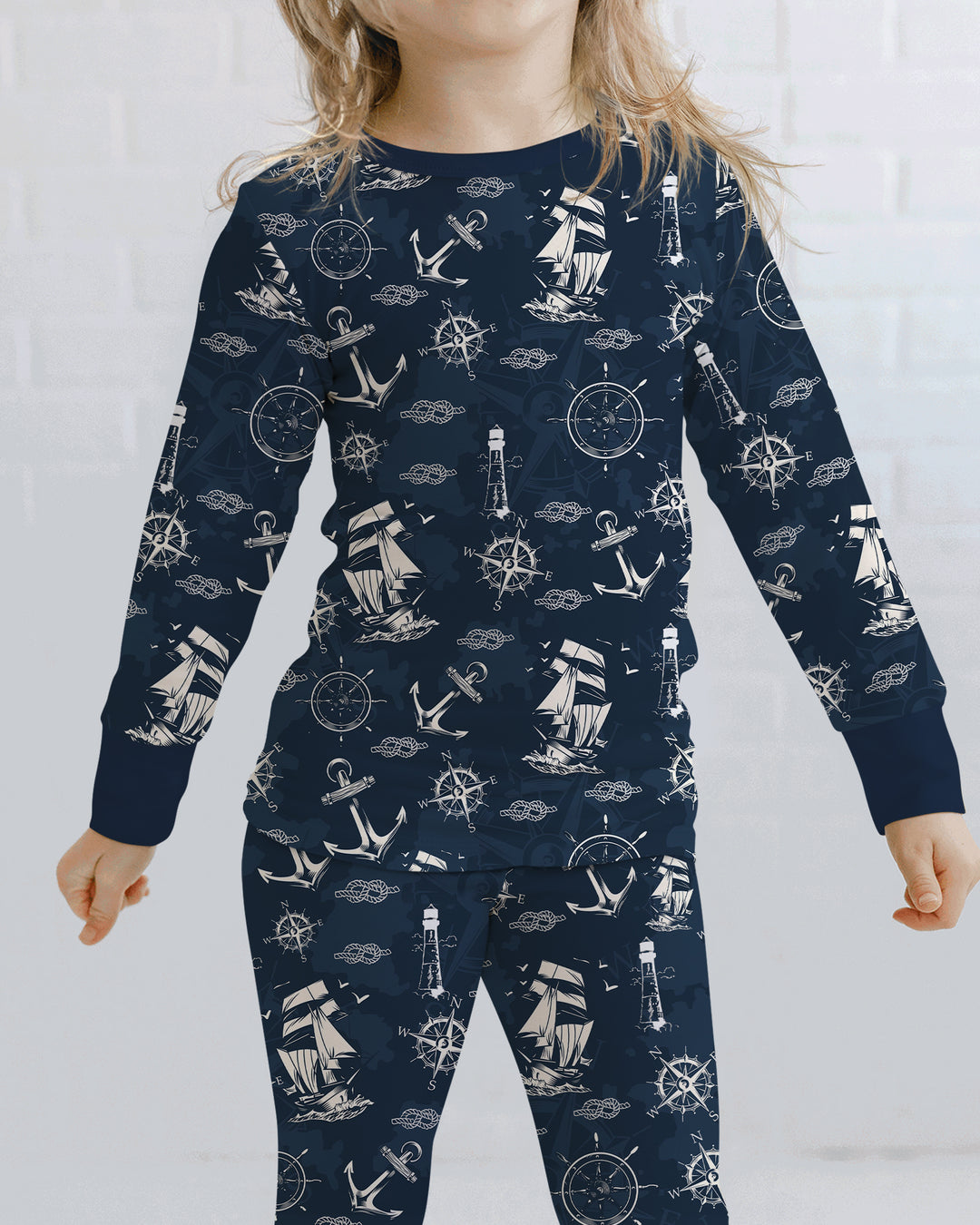 Vintage Nautical Voyage Bamboo Two Piece Long Sleeve Pajama Set