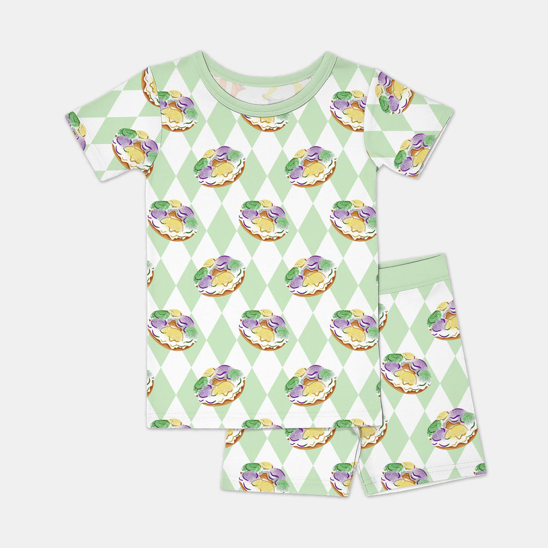 Mardi Gras Donut Two Piece Short Sleeve Shorts Pajama Set