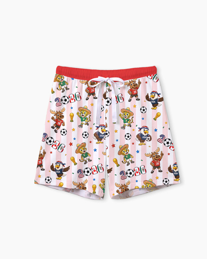 Striped Cute Mascots Soccer Cup 2026 Bamboo Men Short Sleeve Short Pajama Set