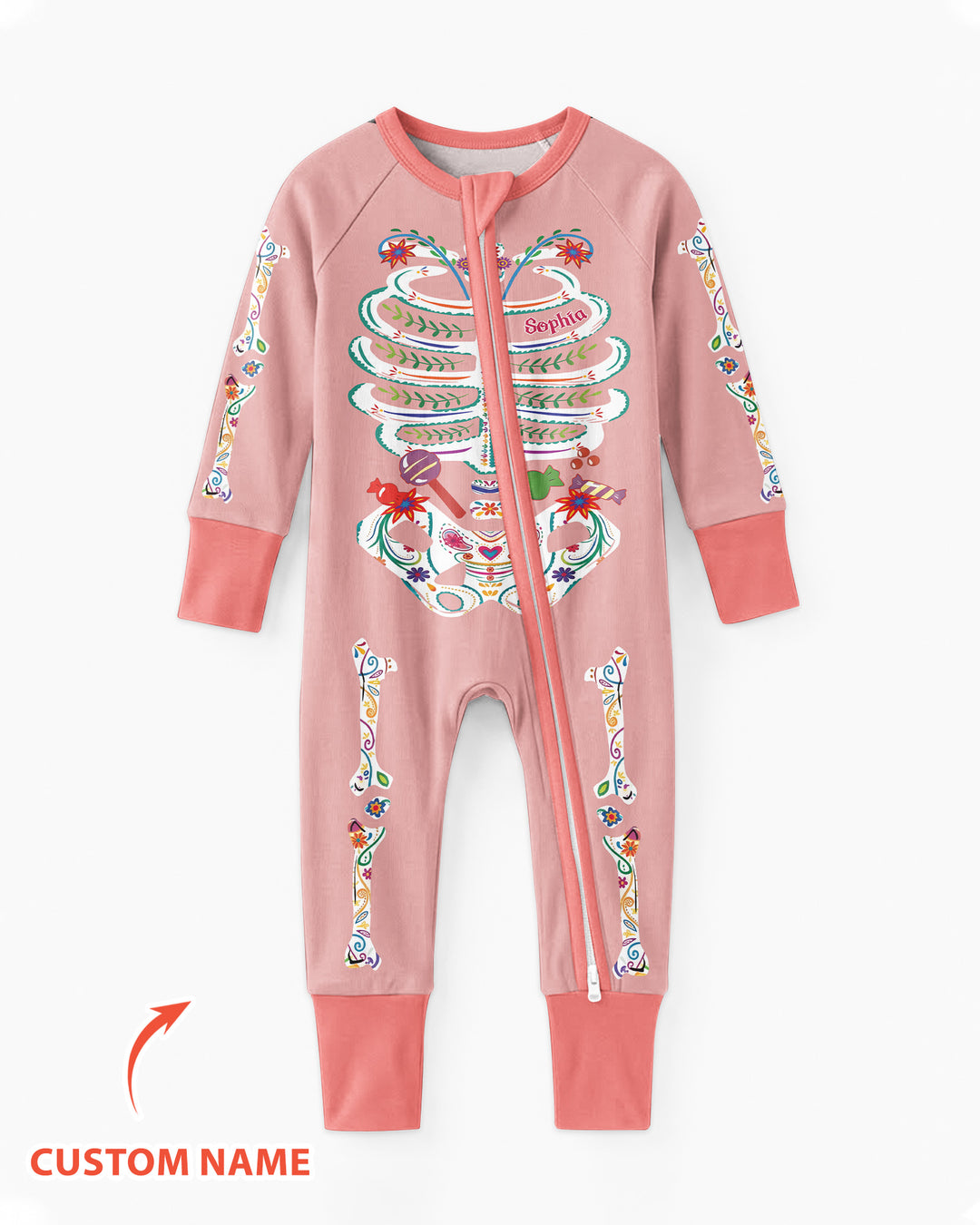 Custom Mexican Halloween Floral Skeleton Bamboo Convertible Zippy