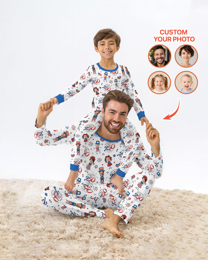 Custom Photo Smith Family Celebration Bamboo Two Piece Long Sleeve Pajama Set