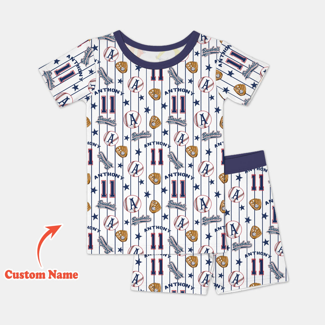 Custom Name Baseball Time Two Piece Short Sleeve Shorts Pajama Set