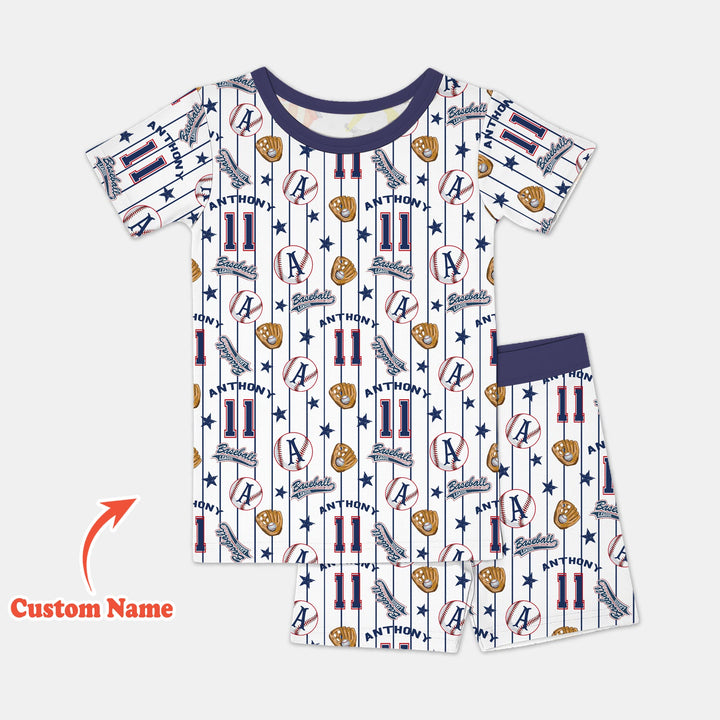 Custom Name Baseball Time Two Piece Short Sleeve Shorts Pajama Set