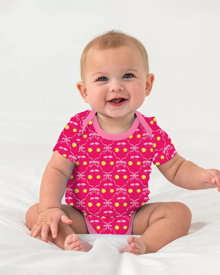 Cherry Baseball Softball Mom and Girl Matching Bamboo Bodysuit