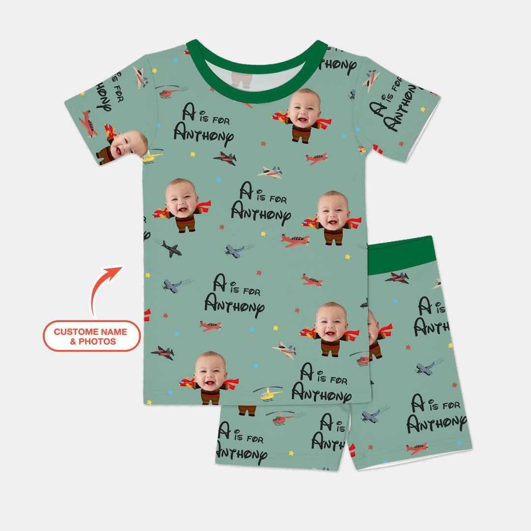 Custom Photo Face Dream Jobs Pilot Two Piece Short Sleeve Shorts Pajama Set