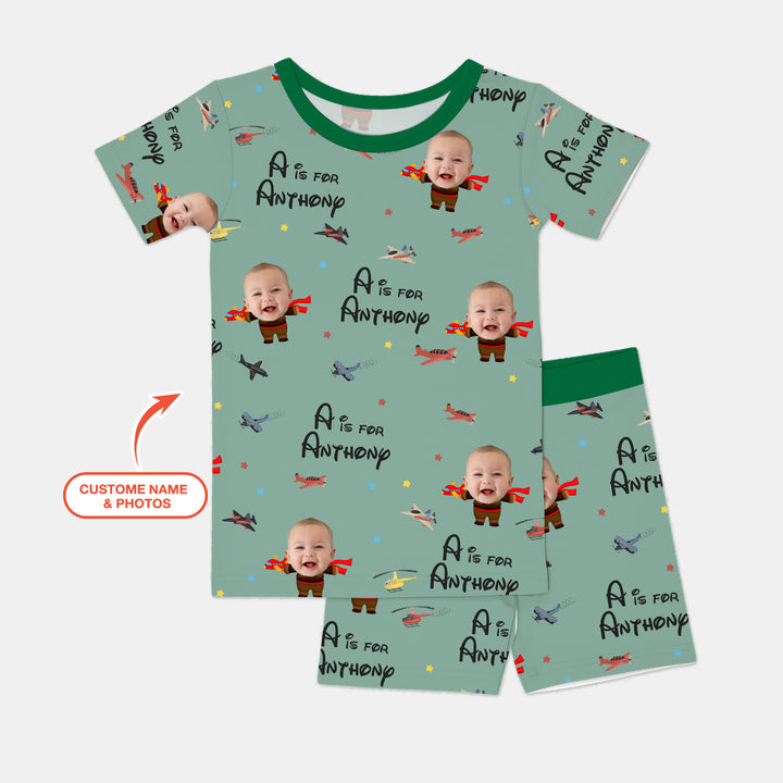 Custom Photo Face Dream Jobs Pilot Two Piece Short Sleeve Shorts Pajama Set