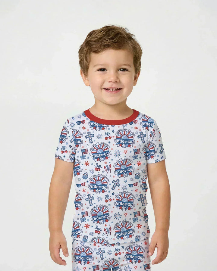 One Nation Under God Family Matching Bamboo Two Piece Short Sleeve Pajama Set