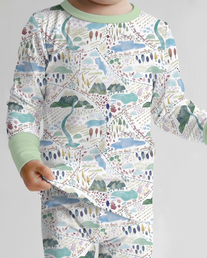 Whimsical Psalms 23 Map Bamboo Two Piece Long Sleeve Pajama Set