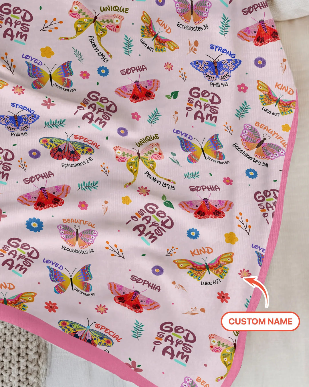 Custom Name God says I am Butterfly Bamboo Blanket