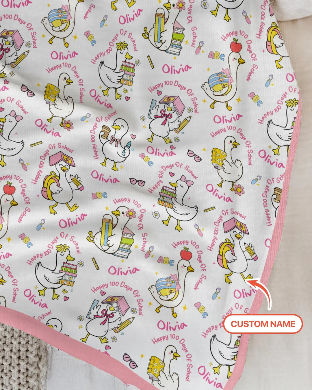 Custom Name Goose Happy 100 Days Of School Blanket