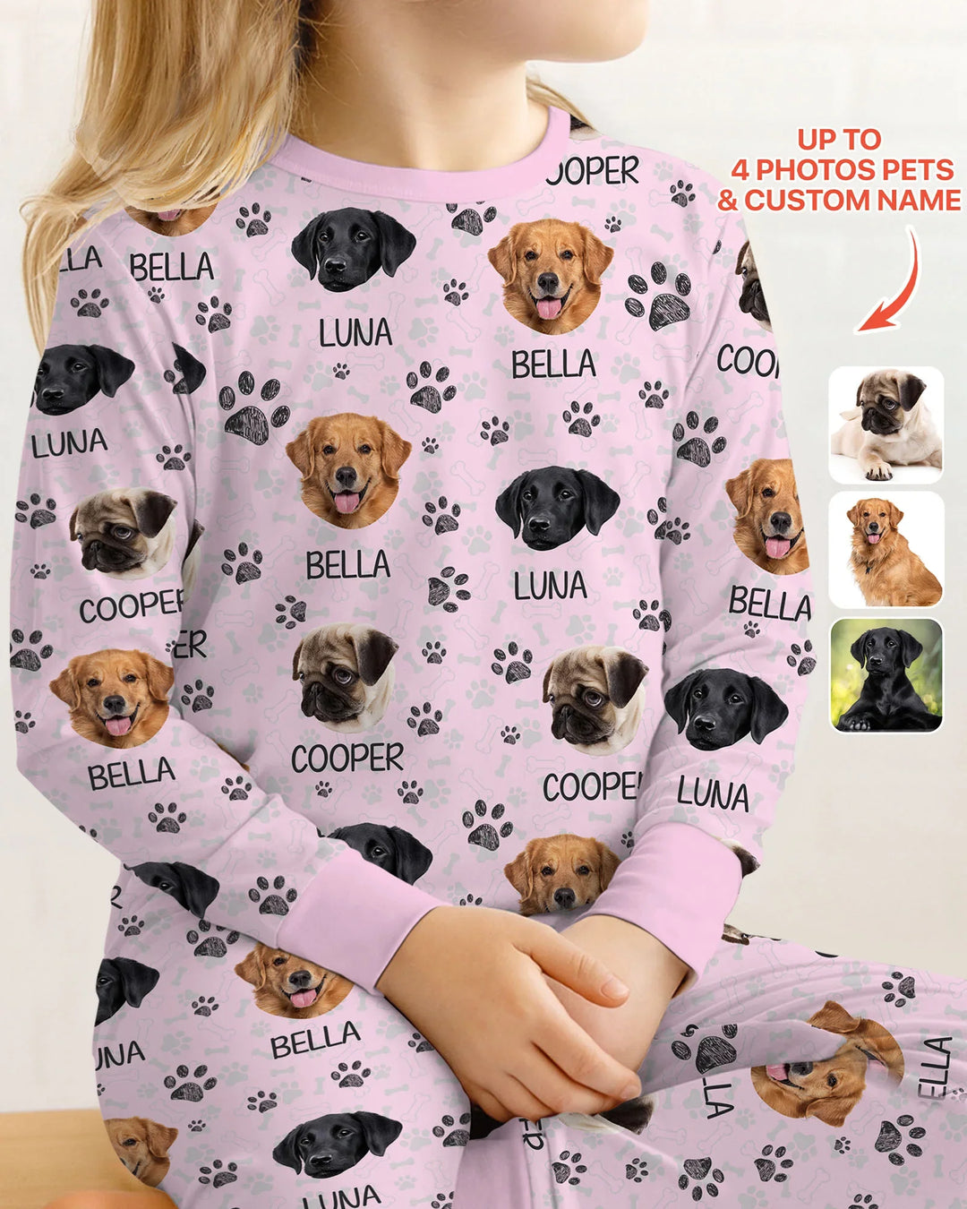 Pijama de dos piezas de bambú con manga larga y foto personalizada de perro con huella