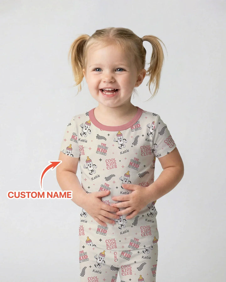Custom Name Cool Club Daddy & Me Matching Bamboo Two Piece Short Sleeve Pajama Set