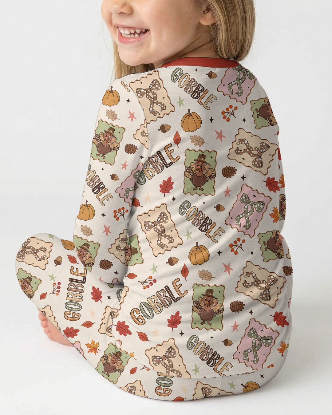 Preppy Thanksgiving Gobble Bamboo Two Piece Long Sleeve Pajama Set