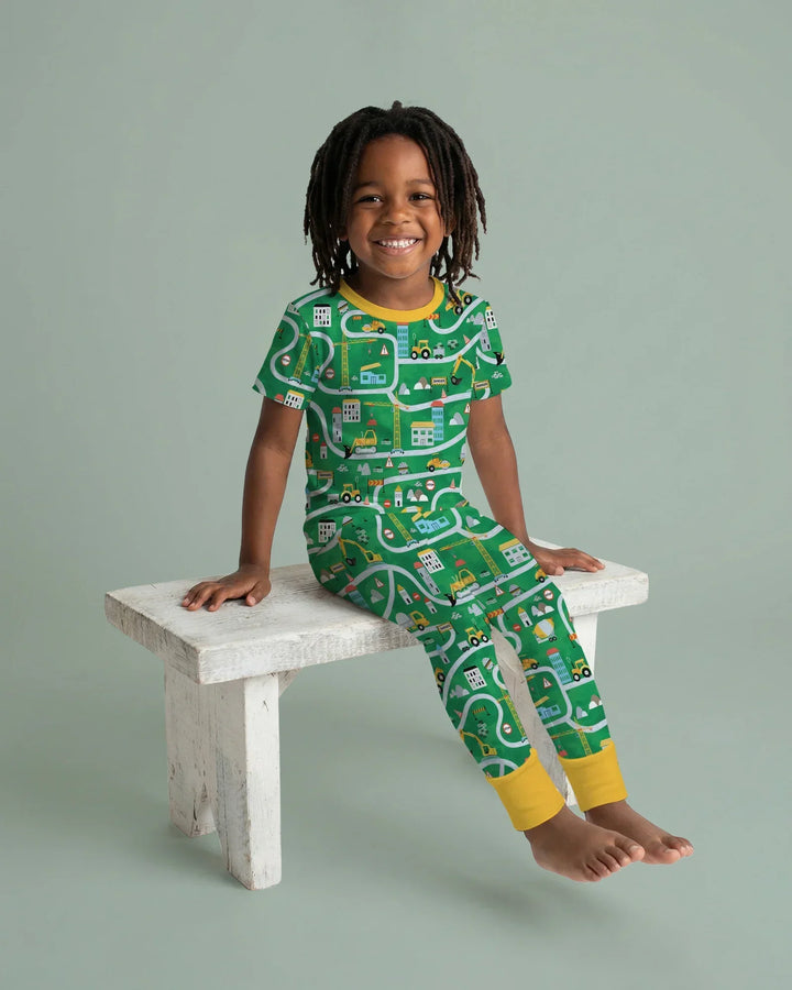 Little Builder Construction Zone Bamboo Two Piece Short Sleeve Pajama Set