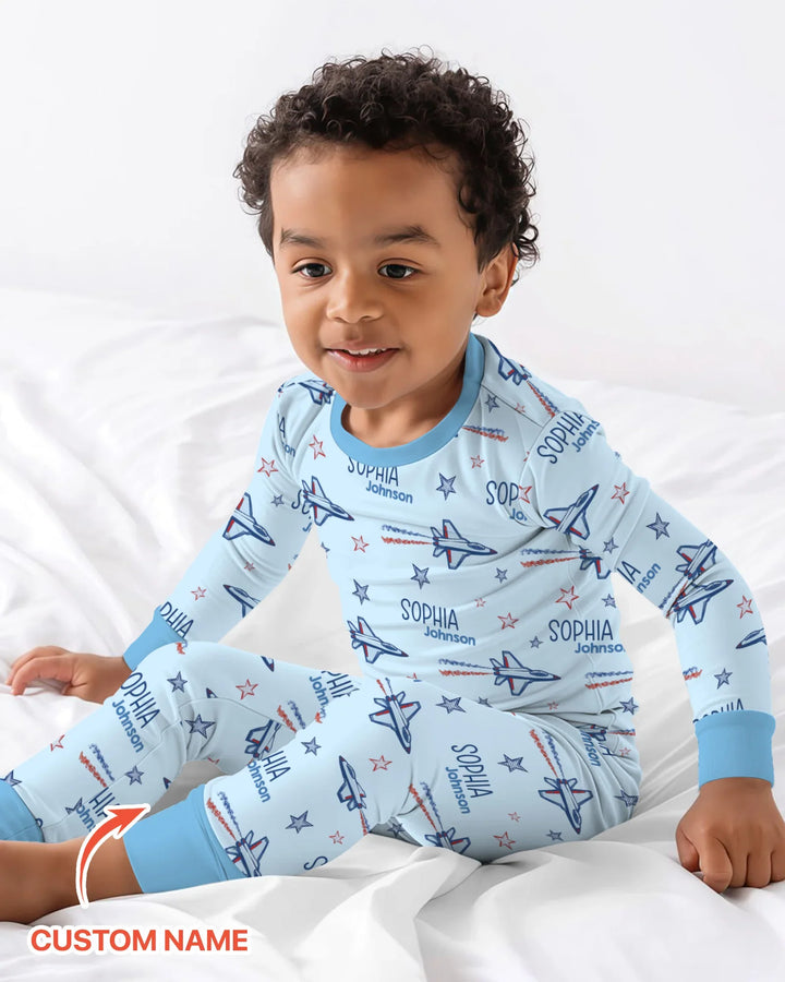 Conjunto de pijama de dos piezas de bambú con mangas largas, plantilla PERSONALIZADA