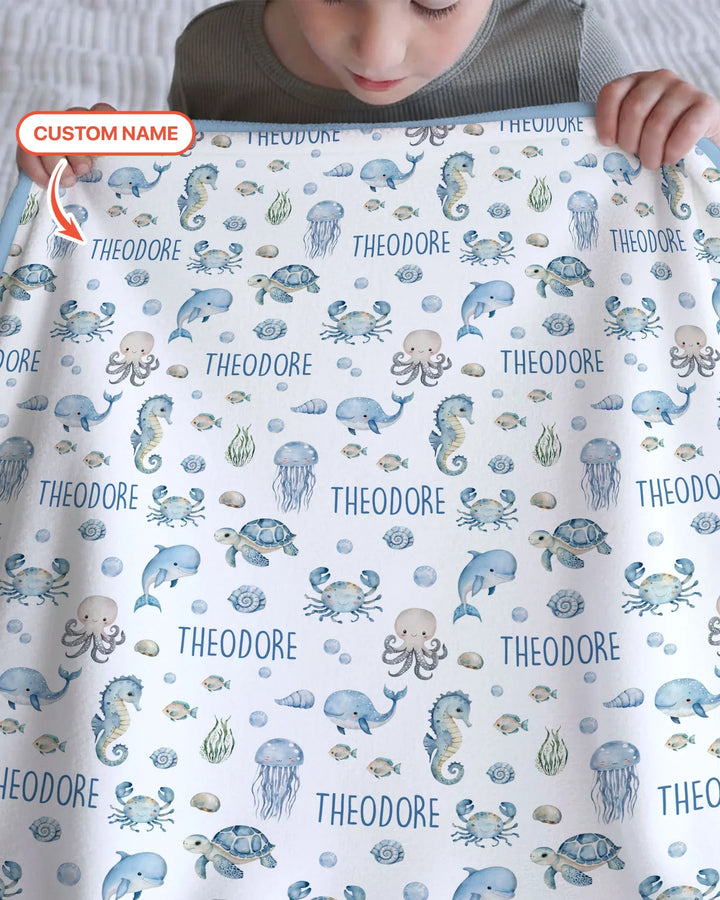Custom Name Ocean Friends  Bamboo Blanket