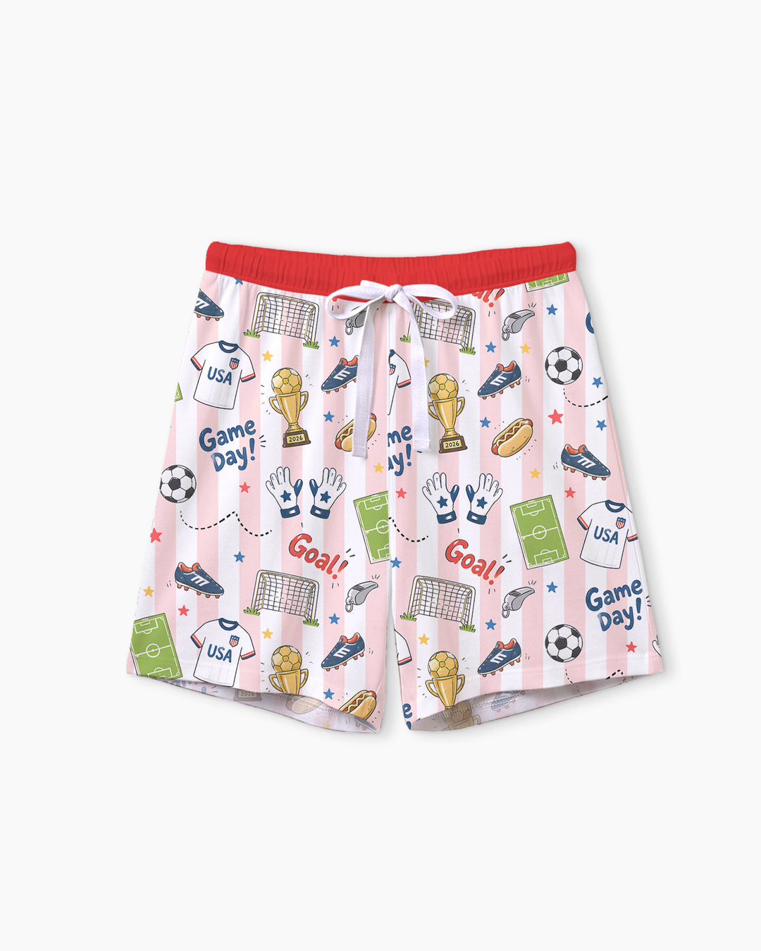 Striped Soccer Game Day Family Matching Bamboo Women Short Sleeve Short Pajama Set