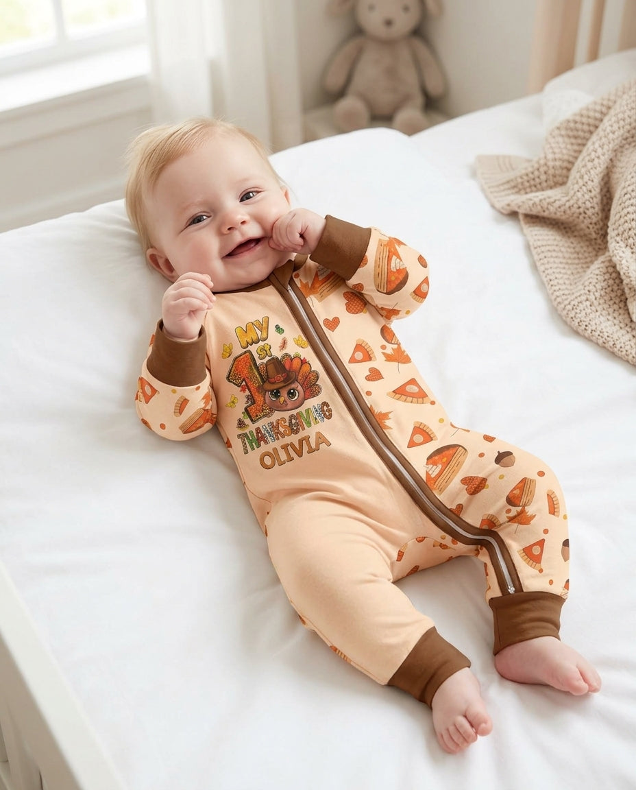 Custom Name My First Thanksgiving Bamboo Convertible Zippy